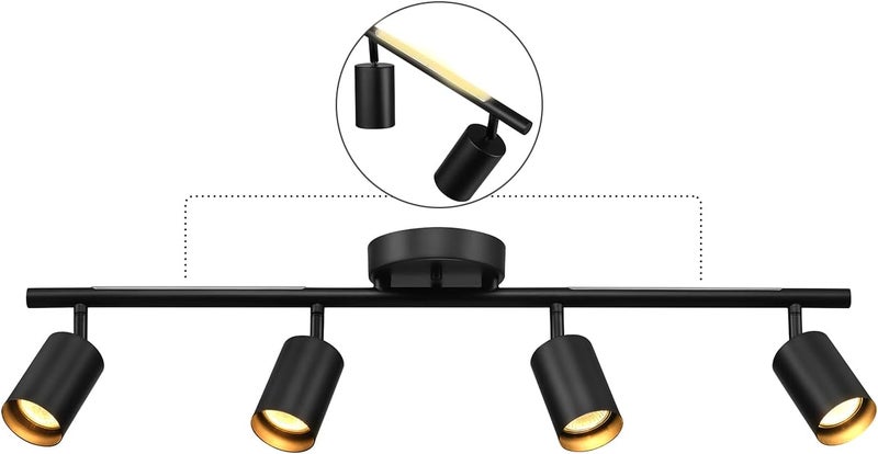 Globe Electric 64000166 30" 4-Light Track Lighting with 7W LED Integrated Night Light Strip, Matte Black, Pivoting Track Heads, Nightlight: 400 Lumens, 2000 Kelvin, Ceiling Light, Home Improvement - Image 2